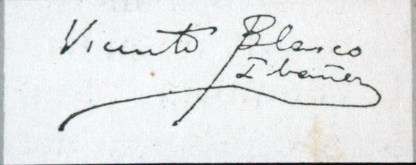 A regényíró aláírása (tinta papíron) alkotó: Vicente Blasco Ibanez