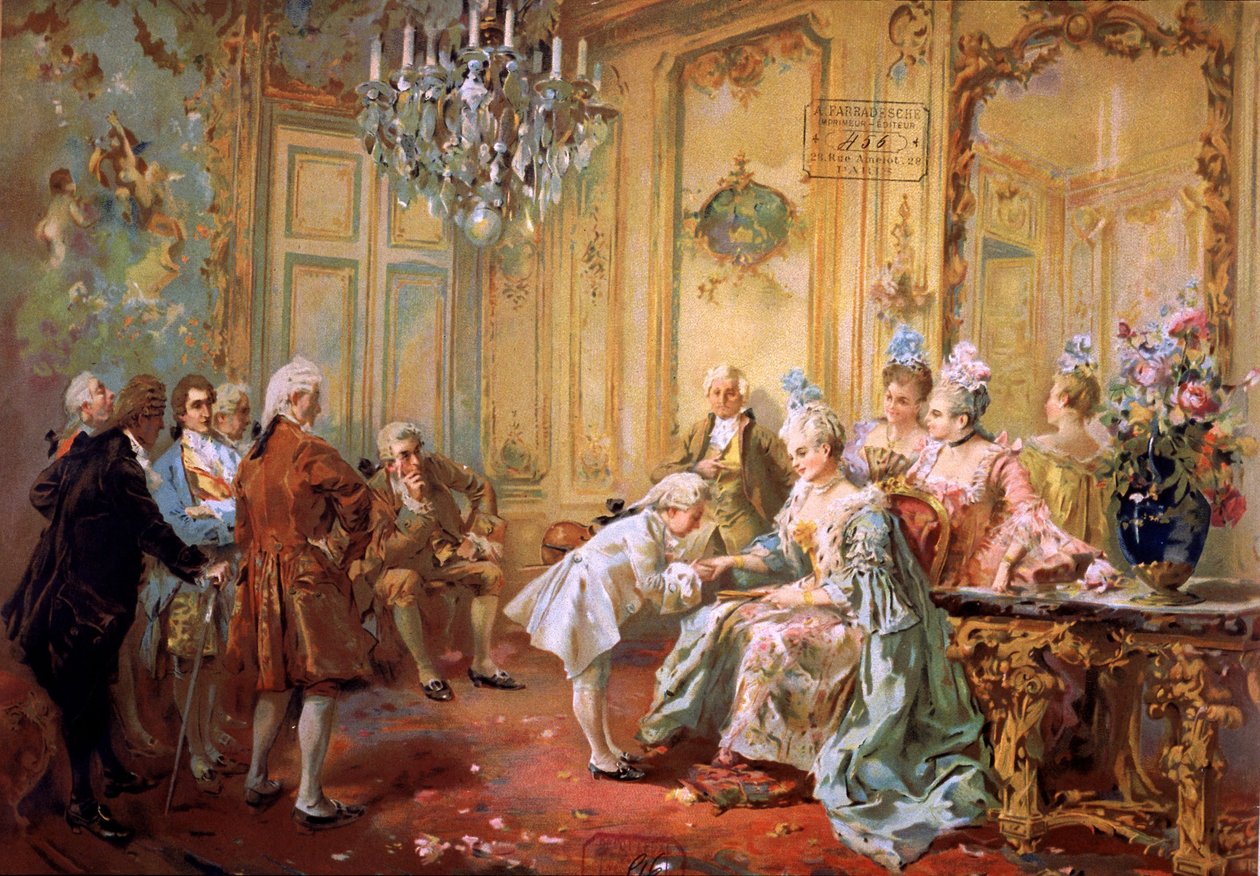 Mozart és Mme de Pompadour,1900 körül (kromo) alkotó: Vicente de (after) Paredes