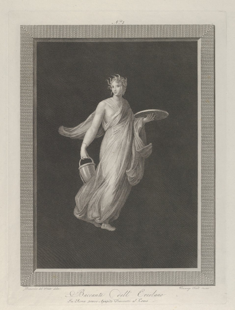 Egy részben meztelen bacchante felemelt bal kezében korongot, h...-ban egy vödröt tart, kb. 1795-1820 alkotó: Vicenzo Feoli