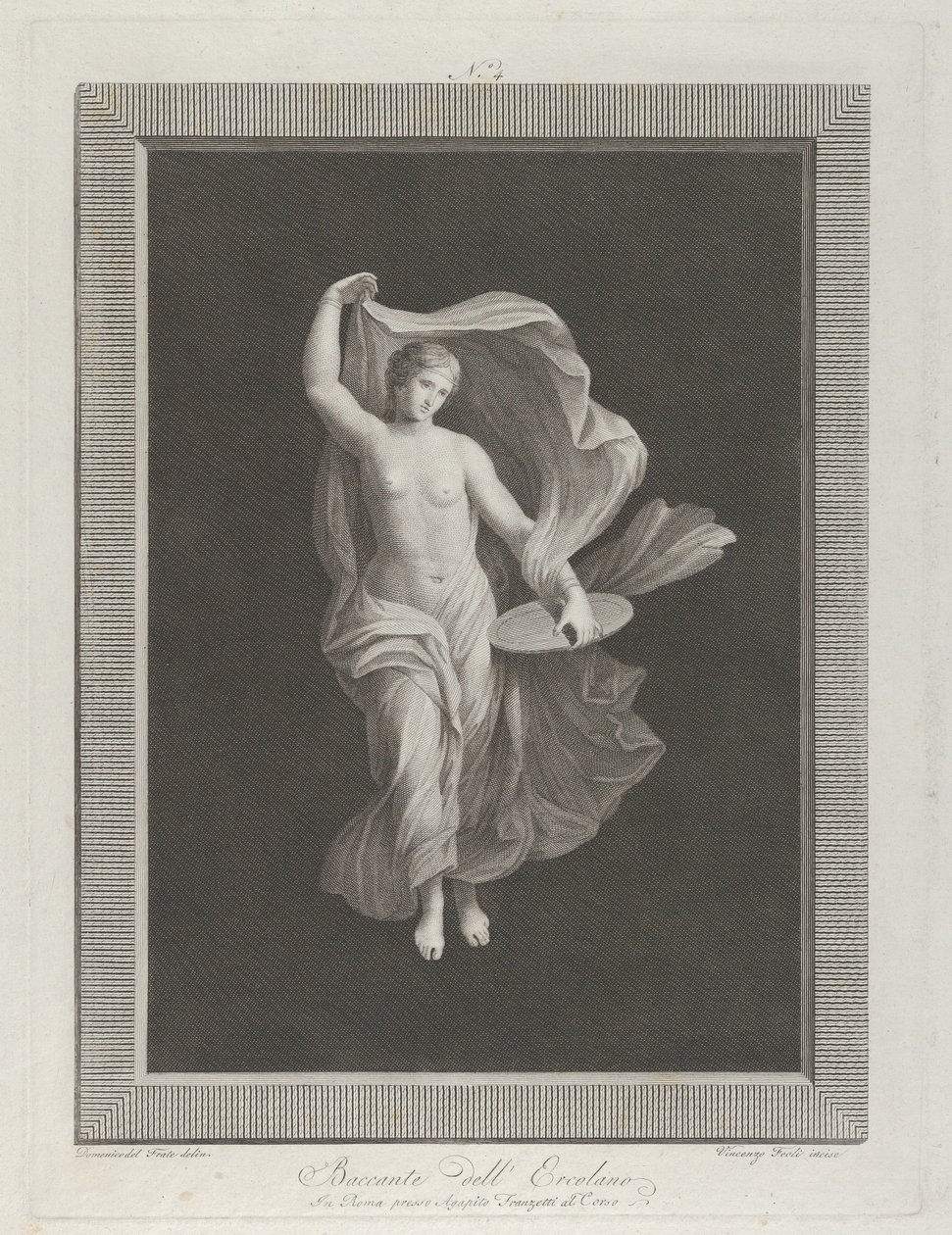 Egy részben meztelen bacchante, aki bal kezében korongot tart és felemeli a ruháit ..., kb. 1795-1820 alkotó: Vicenzo Feoli