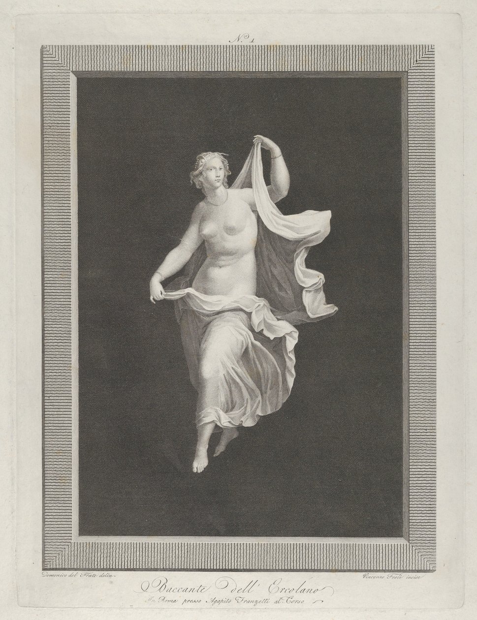 Egy részben meztelen bacchante, aki előrelép, és mindegyikben tartja a drapériája végét ..., kb. 1795-1820 alkotó: Vicenzo Feoli