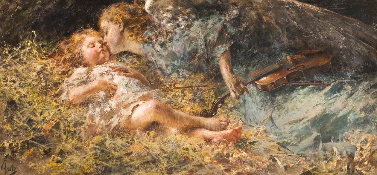 A zenész angyal Vincenzo Irolli festménye (1860-1949) 1900 Magángyűjtemény alkotó: Vicenzo Irolli