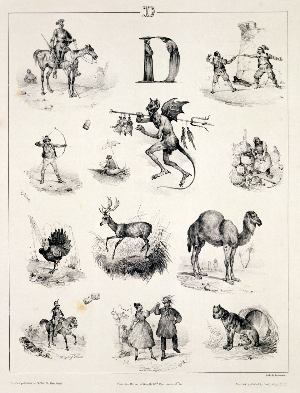 D betű egy ábécé-primerből, 1832 alkotó: Victor Adam