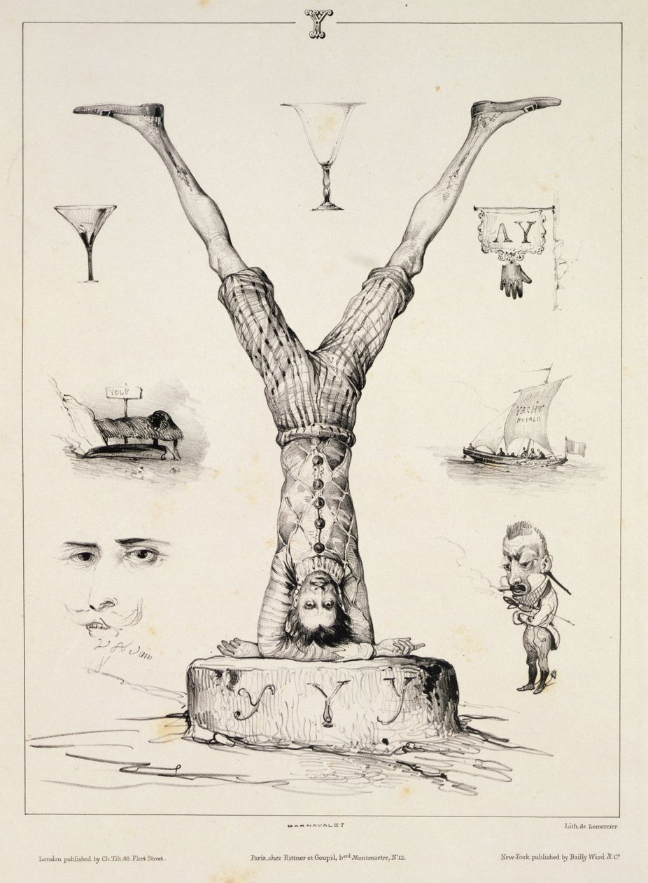 Y betű egy ábécé alapozóból, Lemercier metszet, 1832 alkotó: Victor Adam