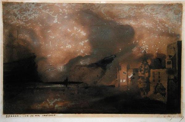 Az egyik kastélyom Spanyolországban, 1847 (toll és tinta és mosás papíron) alkotó: Victor Hugo