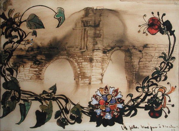 A régi híd Viandenben, 1871 (toll, tinta és WC papíron) alkotó: Victor Hugo