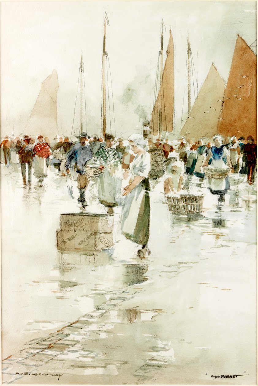 Fish Market faszén és wc kártyára ragasztott papíron alkotó: Victor Noble Rainbird