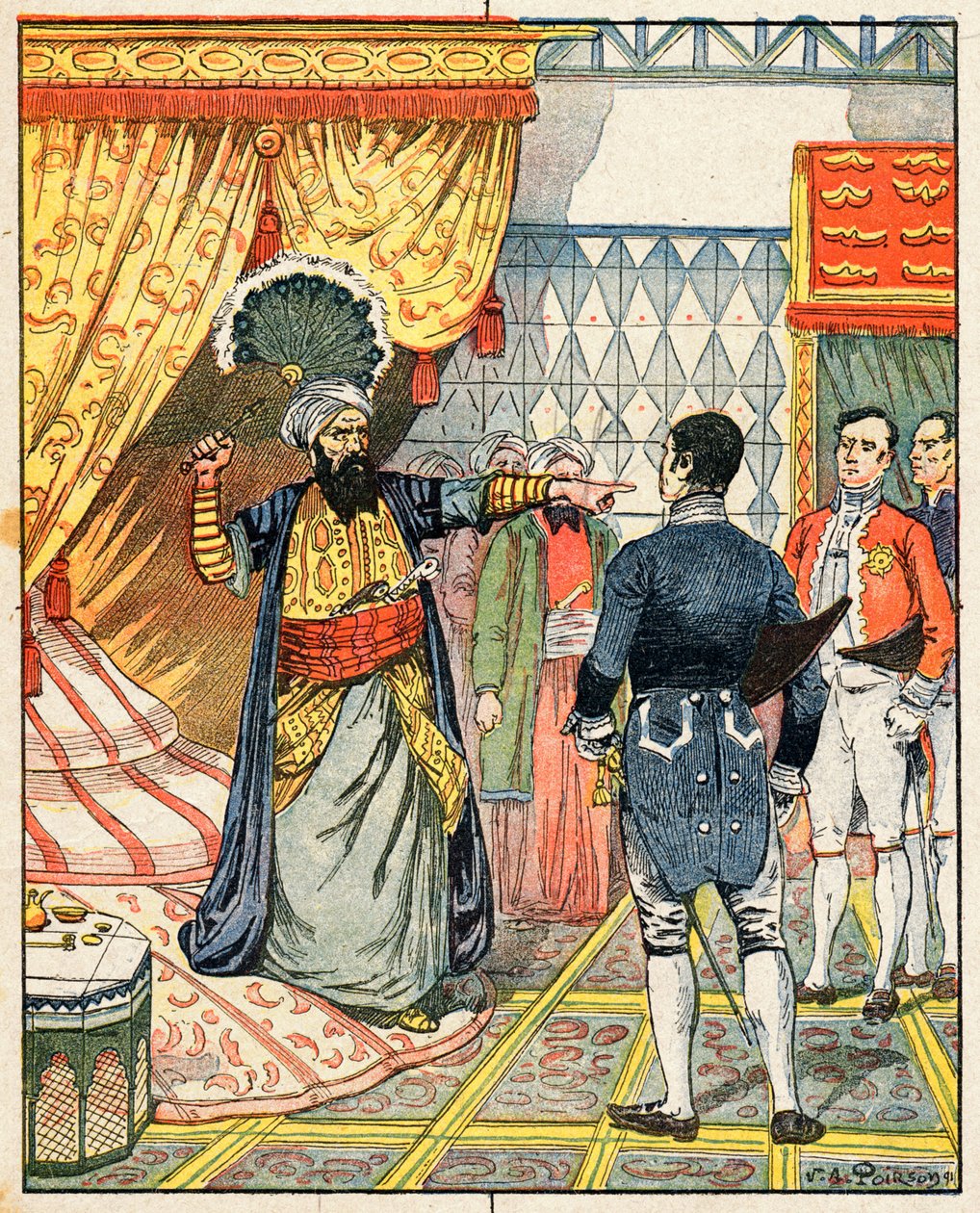 Az algíri Dey, Hussein ibn El Hussein megüti M. Deval francia nagykövetet egy legyezővel alkotó: Victor Armand Poirson