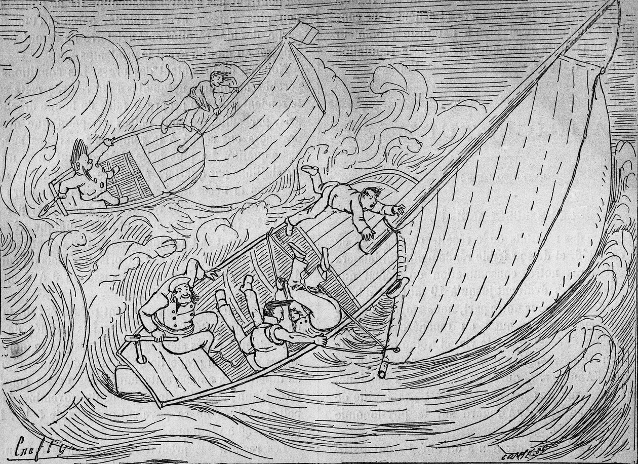 Vitorlás versenyek: két regatta, a Goëland és a Monitor felborult – kivonat a Kerkamadec világítótoronyból – Crafty rajza – a „” Le Centaure”-ban” alkotó: Victor  Geruzez