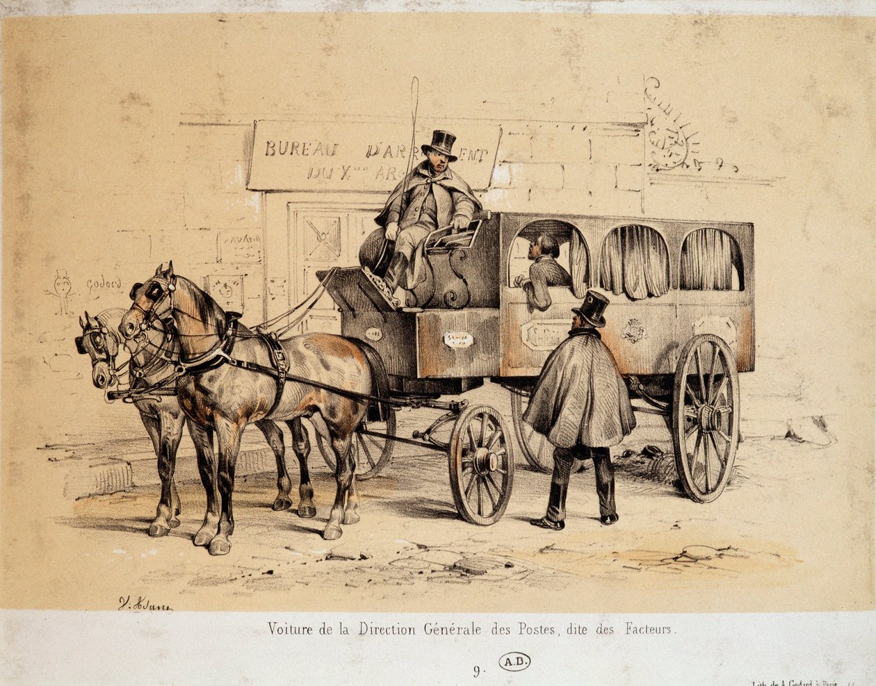 Postakocsi - Ádám litográfiája, kb. 1840 alkotó: Victor Adam