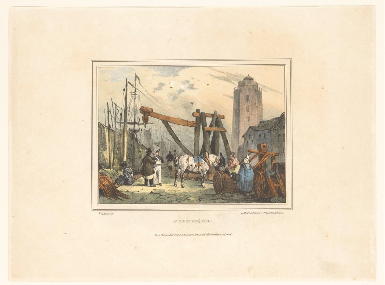 Dunkerque kikötője Dunkerque (cím az objektumon) A kikötővárosok lakóinak jelmezei (sorozat címe) Costumes de marins, tervez dans les ports (sorozat címe) alkotó: Victor Adam