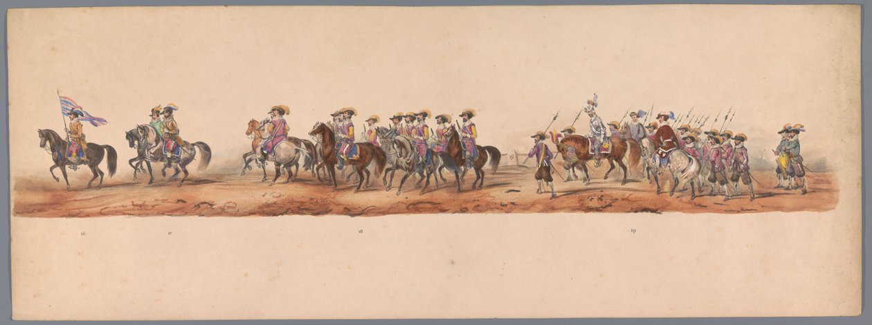 Történelmi körmenet az Utrechti Alkalmazott Tudományok Egyetemének második századik évfordulóján, 1836 (5. tábla) A holland hadsereg közeledése Ostendhez, 1600. július 3-án, a nieuwpoorti győzelem másnapján; a H ​​H Student által adott jelmezes ábrázolás s alkotó: Victor Adam