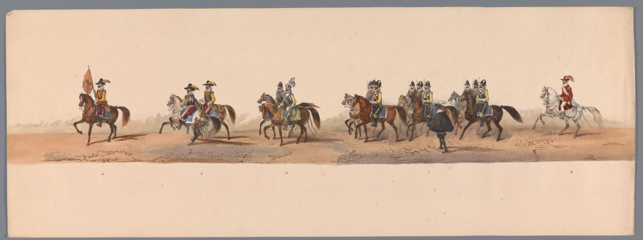 Történelmi körmenet az Utrechti Alkalmazott Tudományok Egyetemének második századik évfordulóján, 1836 (2. tábla) A holland hadsereg közeledése Ostendhez, 1600. július 3-án, a nieuwpoorti győzelem másnapján; a H ​​H Student által adott jelmezes ábrázolás s alkotó: Victor Adam