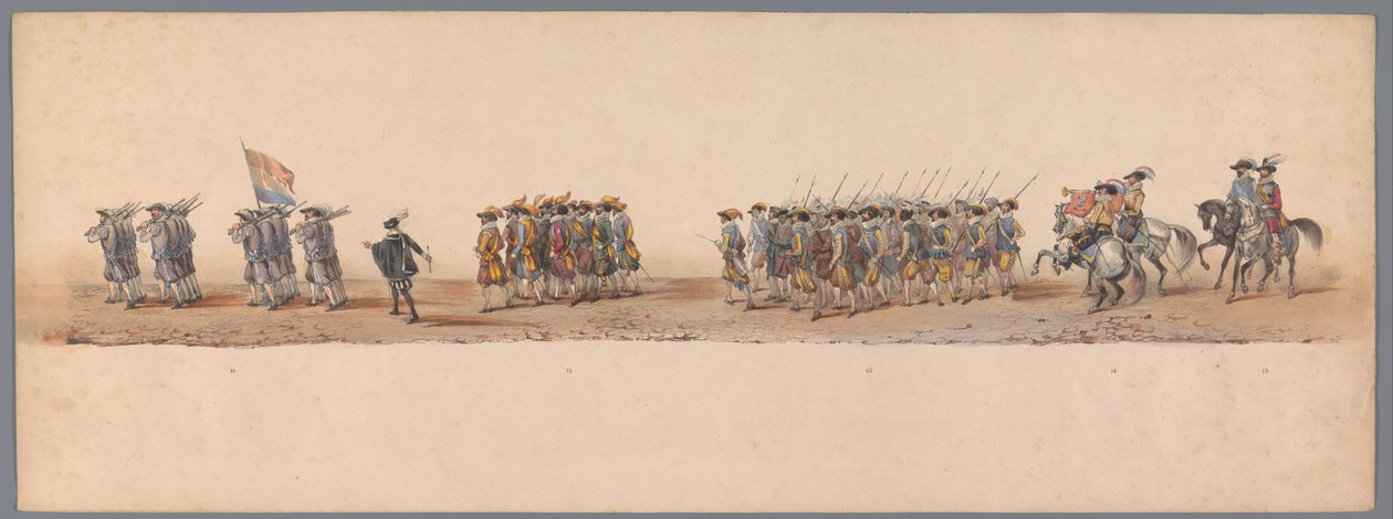 Történelmi körmenet az Utrechti Alkalmazott Tudományok Egyetemének második századik évfordulóján, 1836 (4. tábla) A holland hadsereg közeledése Ostendához, 1600. július 3-án, a nieuwpoorti győzelem másnapján; a H ​​H Student által adott jelmezes ábrázolás  alkotó: Victor Adam