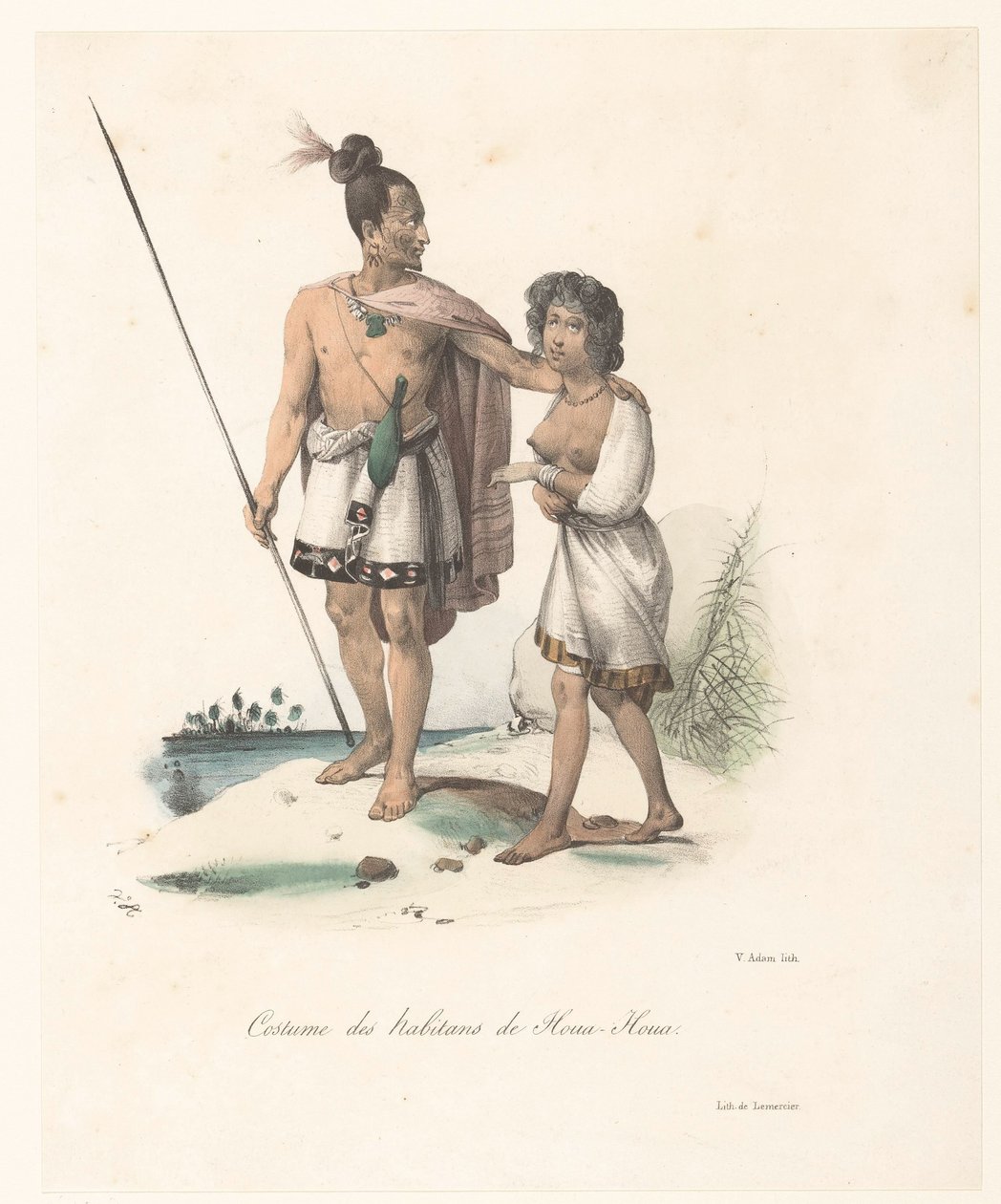 Houa-Houa (Új-Zéland) lakosainak ruházata Costume des habitans de Houa-Houa (cím a tárgyon) Voyage of Discovery of the Astrolabe (sorozat címe) Voyage de découvertes de l
