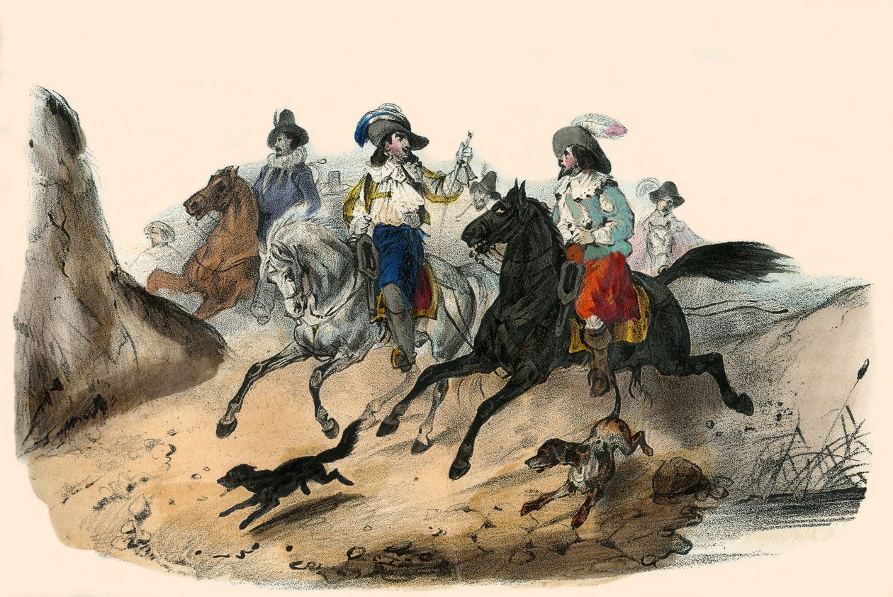 A kihívás, 2 úriember között. az albumban Grotesque, Choix de Types Remarkable”, Victor Adam illusztrációi, Párizs, 1850 körül. alkotó: Victor Adam