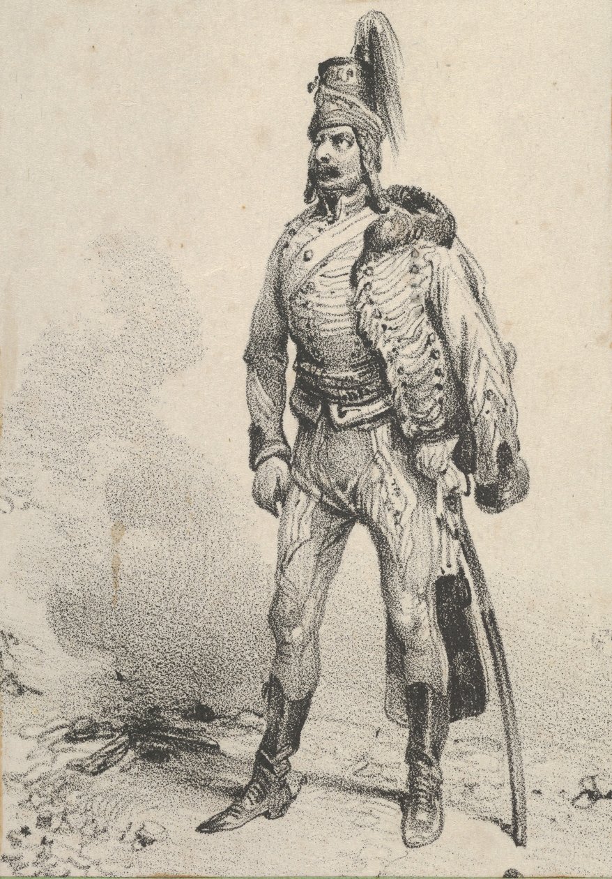 Álló katona kabátjával az egyik vállán, 19. század közepe. alkotó: Victor Adam
