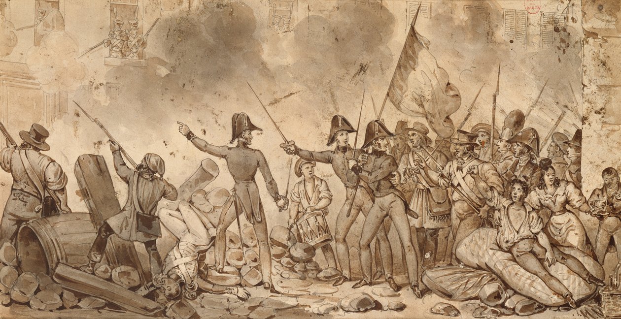 A Rue de Babylone laktanyájának elfoglalása, 1830. július 29. (rajz) alkotó: Victor Adam