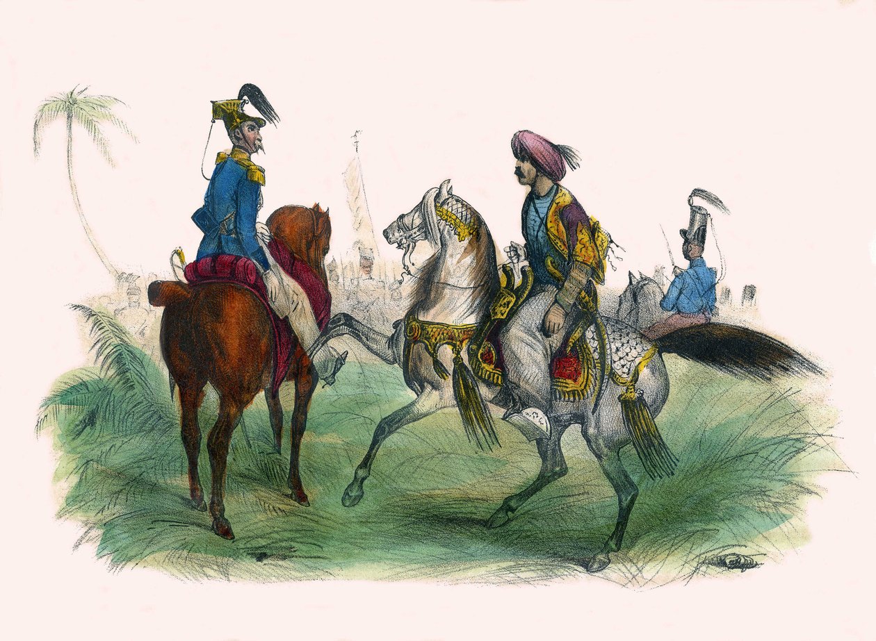 Két tiszt Algírban. A Groteszk albumban, a kiemelkedő típusok választása, Victor Adam illusztrációi, Párizs, 1850 körül. alkotó: Victor Adam