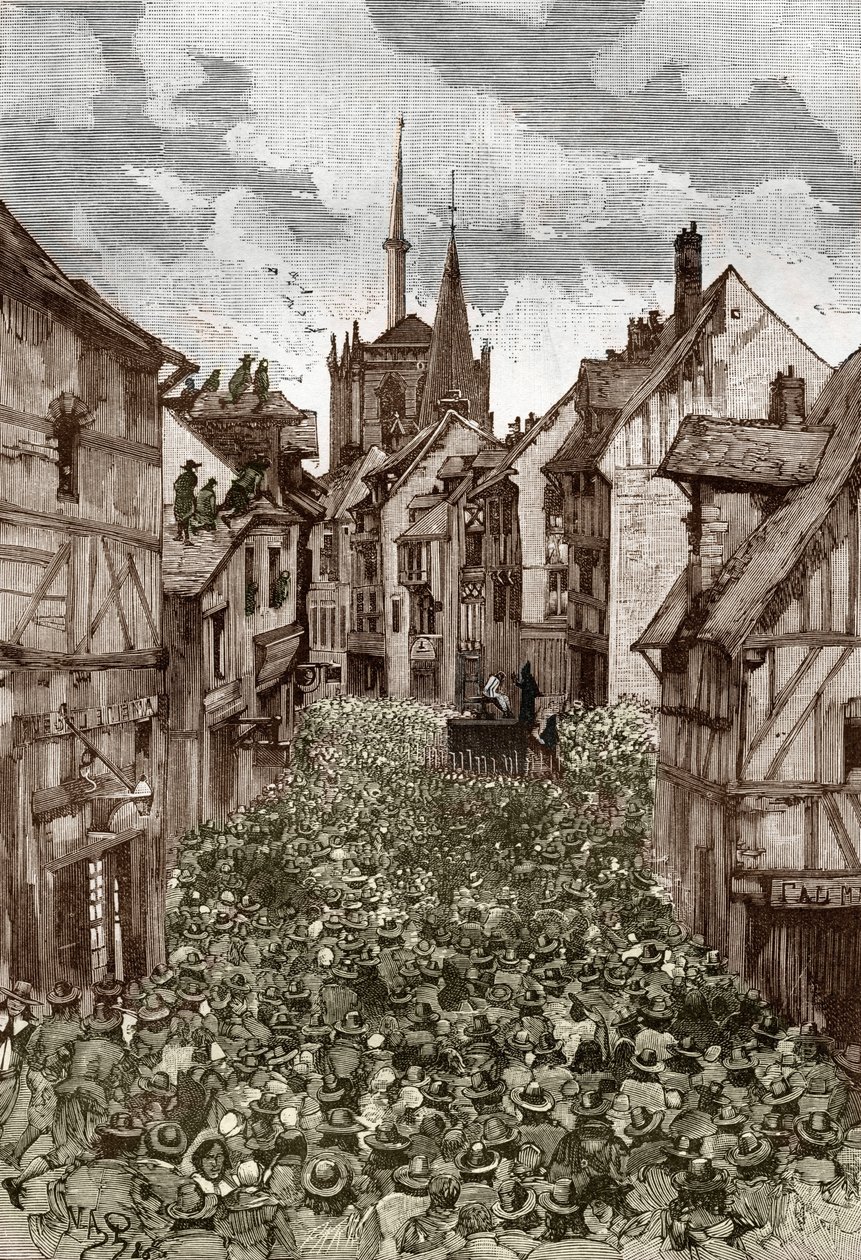 Affaire des possedes de Loudun (Demons de Loudun) 1630 körül: boszorkányvadászat, Urbain Grandier (1590-1634) francia papot, aki állítólag egyezséget kötött az ördöggel, és az apácák megbabonázásával vádolja, a hentesre égetik - ( Urbain Grandier, fren alkotó: Victor Armand Poirson