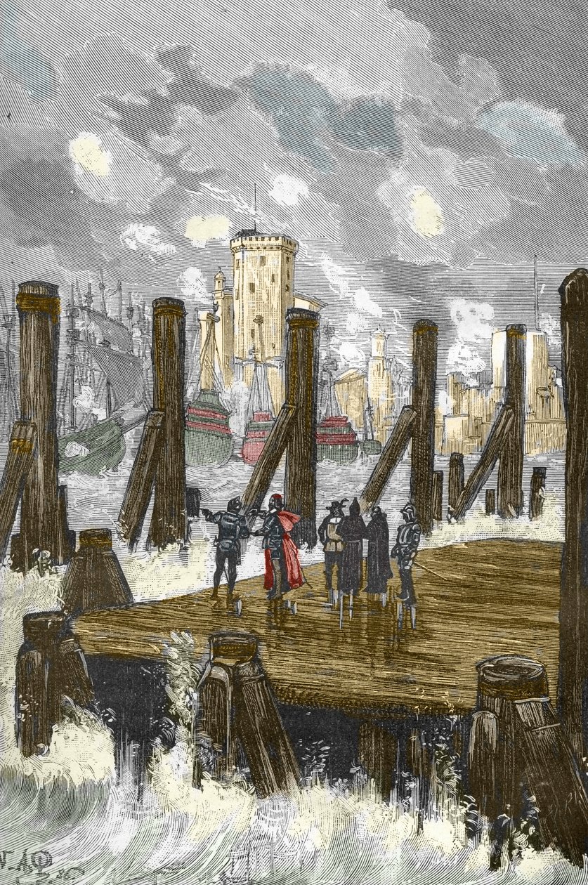 Siege de la Rochelle (1627-1628): "" Richelieu bíborosa (1585-1642) a La Rochelle-i gáton, a város ostroma alatt, a protestánsok helye 1628 októberében" - de Richelieu bíboros La Rochelle ostrománál 1628 októberében) Engravi alkotó: Victor Armand Poirson