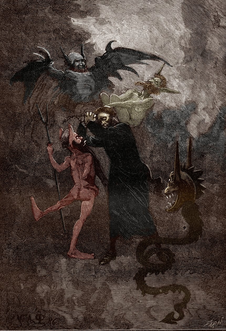 Loudun birtokosainak (Loudun démonainak) ügye 1630 körül: Isaacarum (Isacaron) démonra vadászik Jean-Joseph (Jean Joseph) Surin (1600-1665) jezsuita pap (Surin jezsuita pap és Isaacarum ördög harca, az eseményeket a alkotó: Victor Armand Poirson