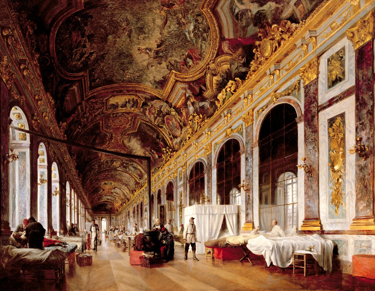 A versailles-i Tükörcsarnokot katonai kórházként használták a sebesült poroszok ellátására 1871-ben alkotó: Victor Buchereau