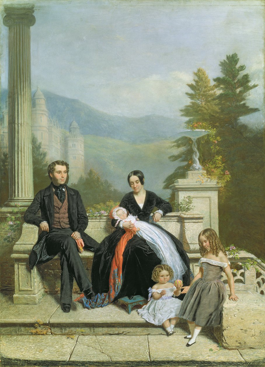 Henry Granville Fitzalan Howard Minna Lyonsszal és három idősebb gyermekével, 1845 alkotó: Victor Dartiguenave
