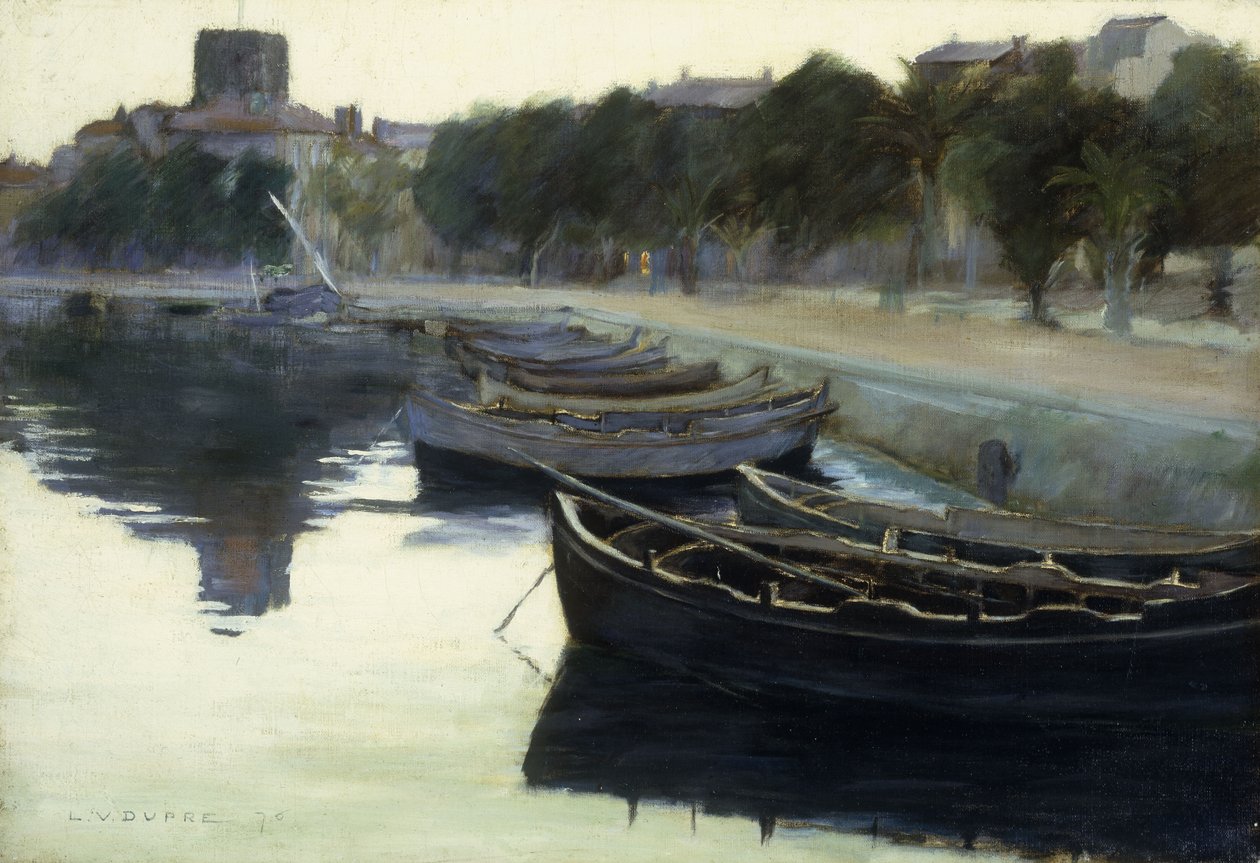 Csónakok kikötőhelyeiken, 1876 alkotó: Leon Victor Dupre
