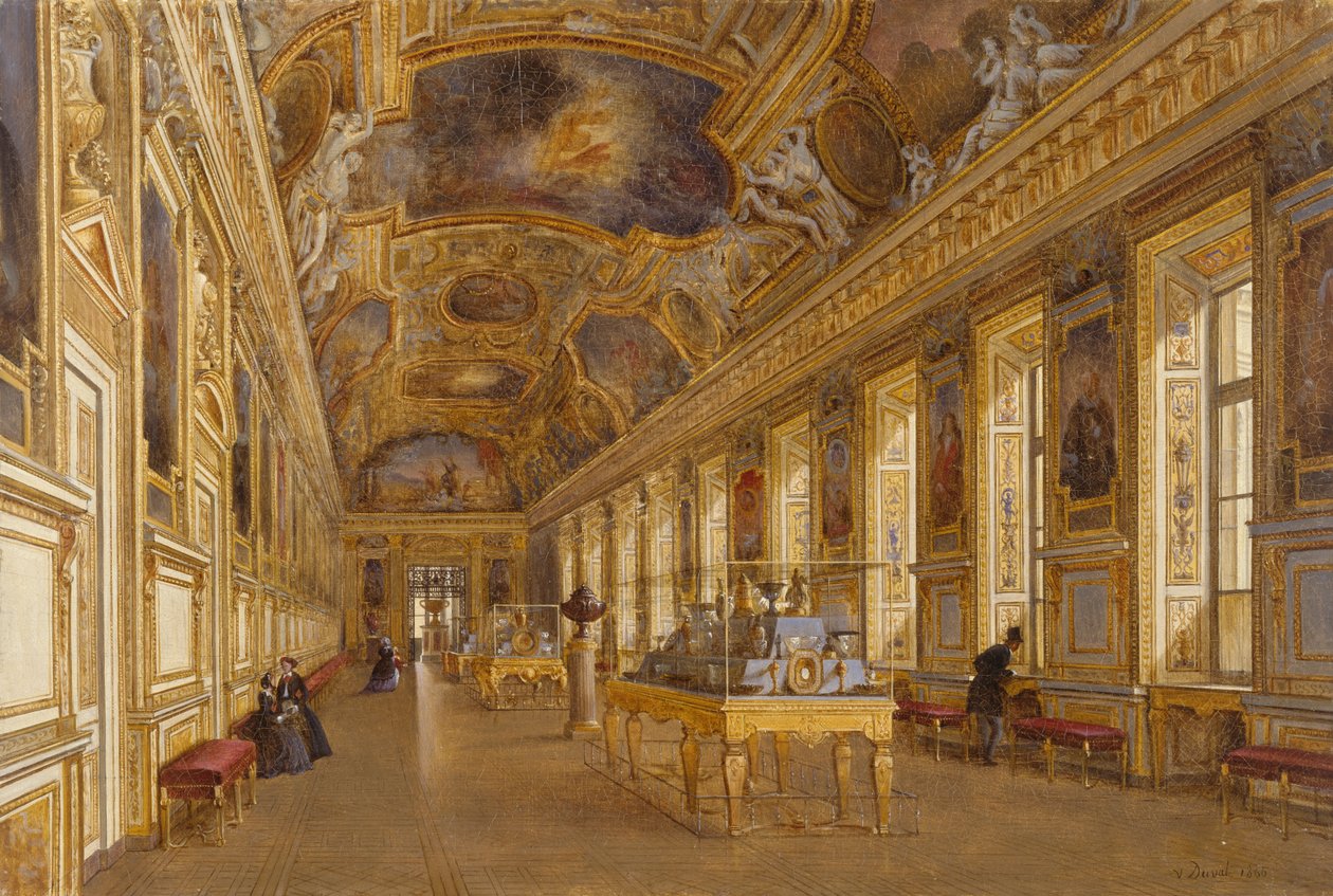 Kilátás az Apollon nagy galériájára a Musee du Louvre-ban (olaj, vászon) alkotó: Victor Duval