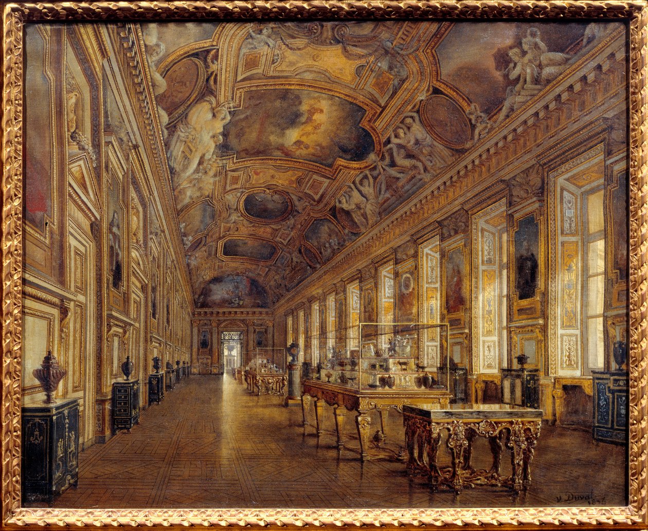 Kilátás az Apollon nagy galériájára a Musee du Louvre-ban 1880-ban (olaj, vászon) alkotó: Victor Duval