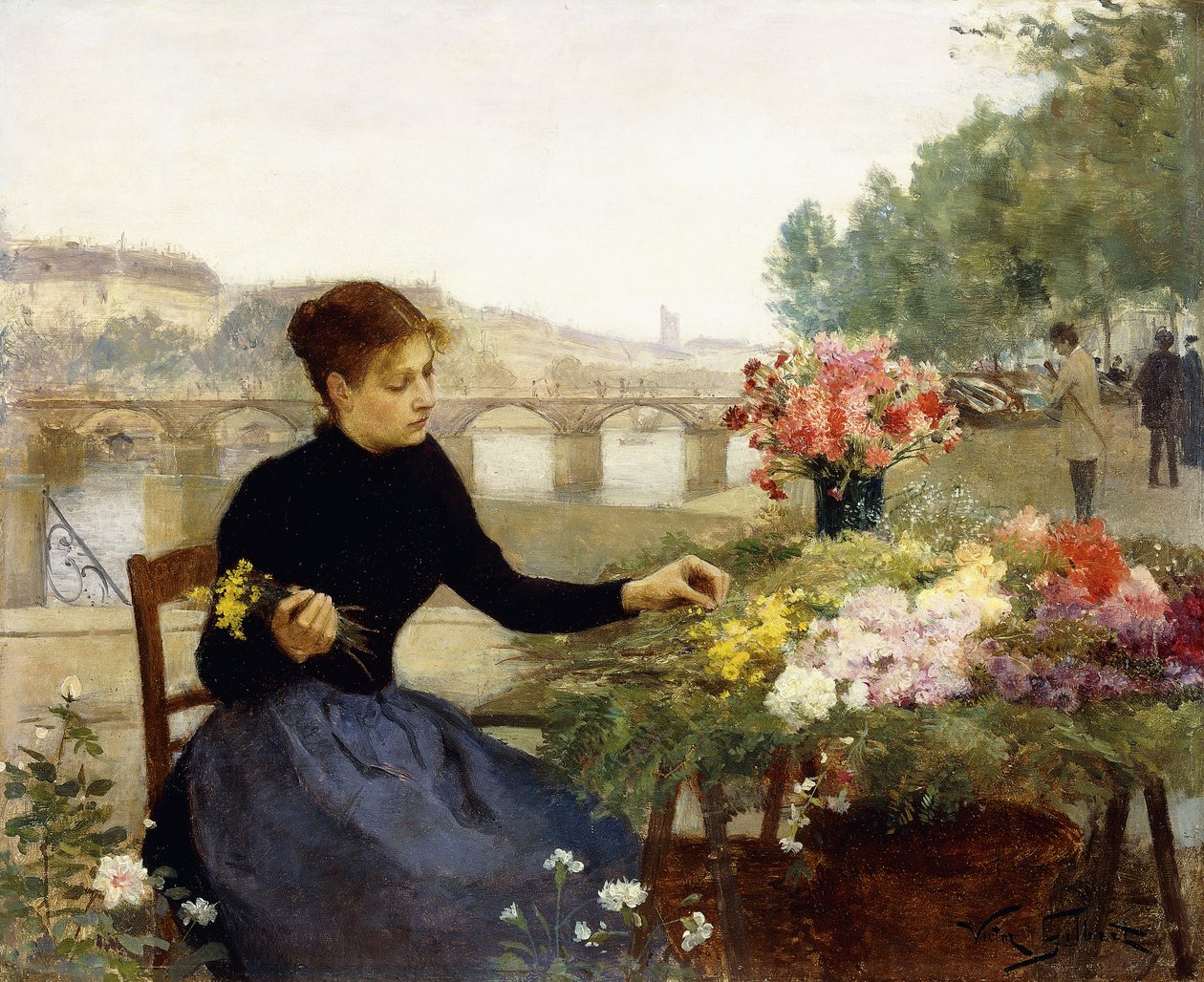 Párizsi virágpiac, alkotó: Victor Gabriel Gilbert