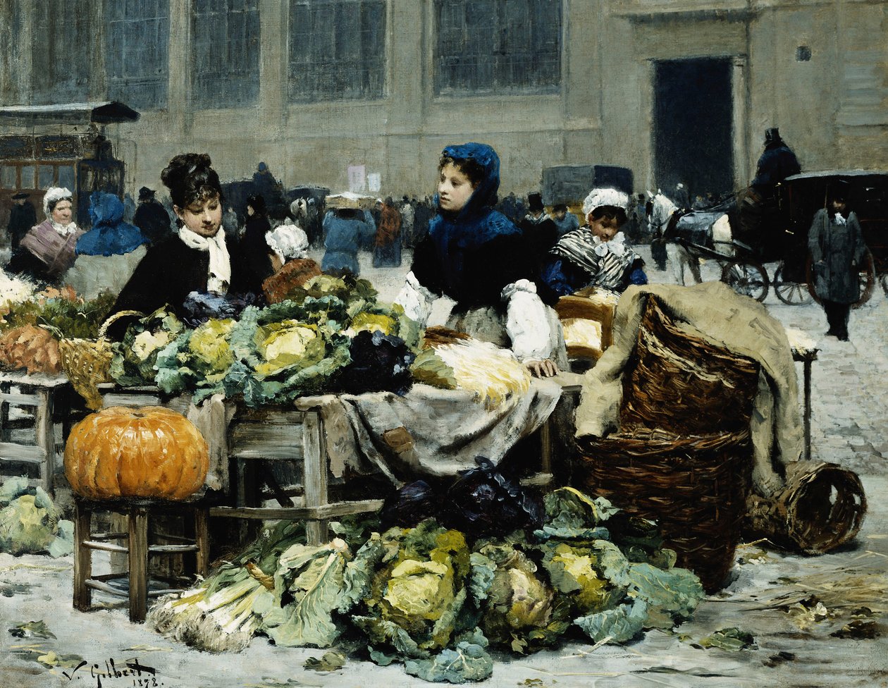 Zöldségstand, Les Halles Centrales, Párizs, 1878 alkotó: Victor Gabriel Gilbert