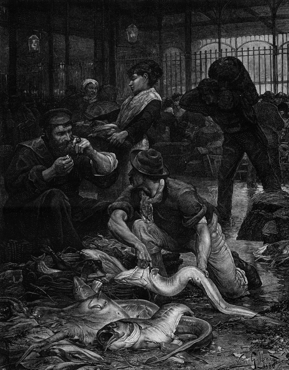 A Halcsarnok egyik sarka reggel (1880). Metszet Victor Gabriel Gilbert (1847-1933) festménye után. A „The Illustrous World”” 1244. számában, január 29-én alkotó: Victor Gabriel Gilbert
