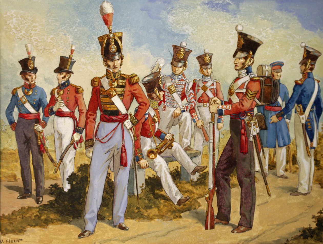 Királyi tengerészgyalogság egyenruhája 1815-1850, 1924 körül (wc papíron) alkotó: Victor Huen