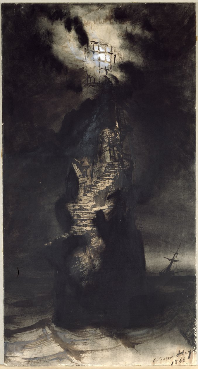 Casquets Lighthouse, 1866 (toll és tinta mosás papíron) alkotó: Victor Hugo
