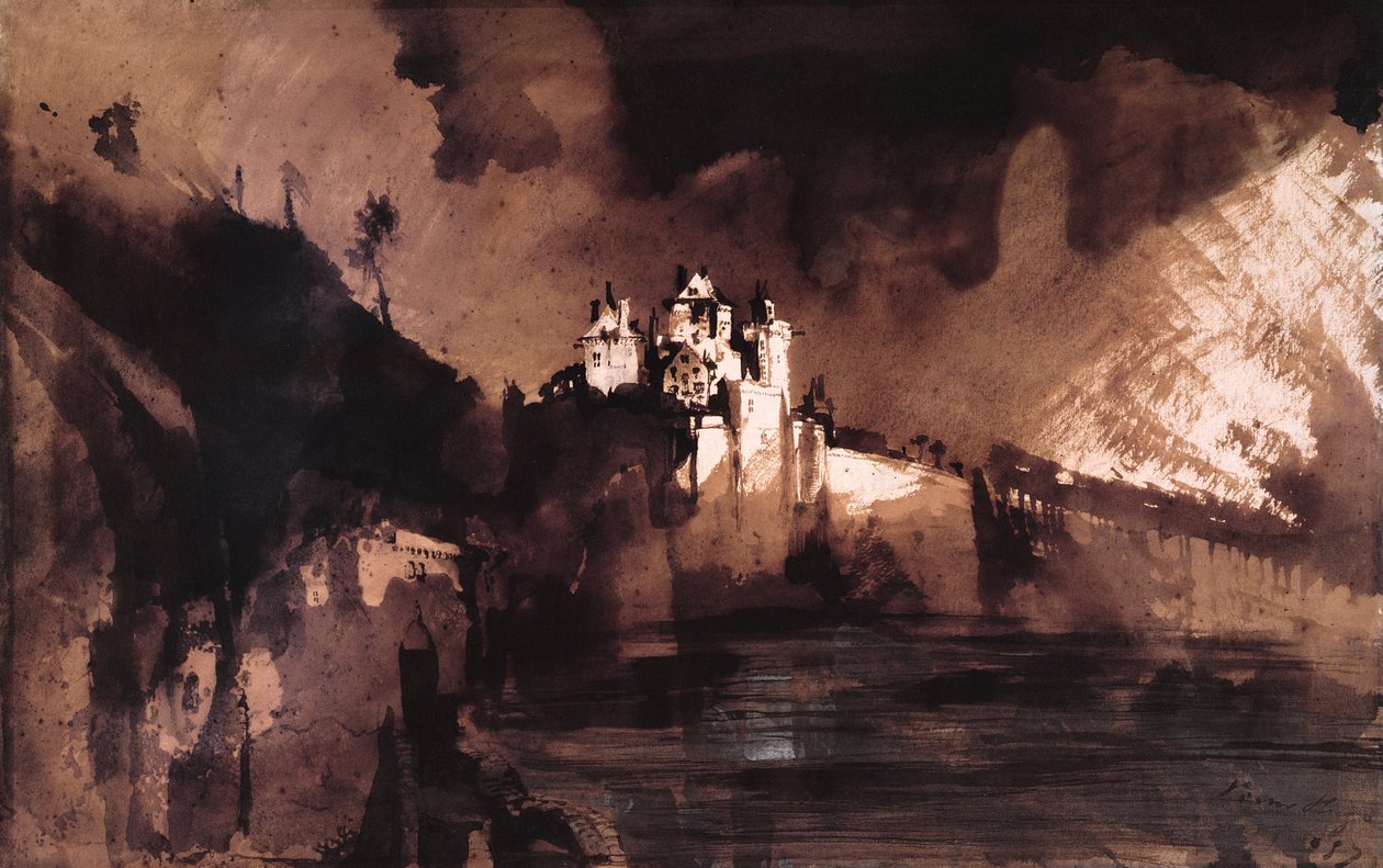 Kastély (toll, tinta, mosó és gouache papíron) alkotó: Victor Hugo