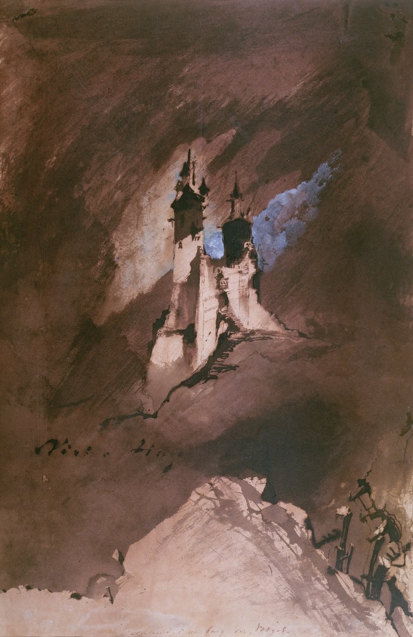 Egy Vogézek kastélyának emléke, 1857 (toll és tinta, mosás és gouache papíron) alkotó: Victor Hugo