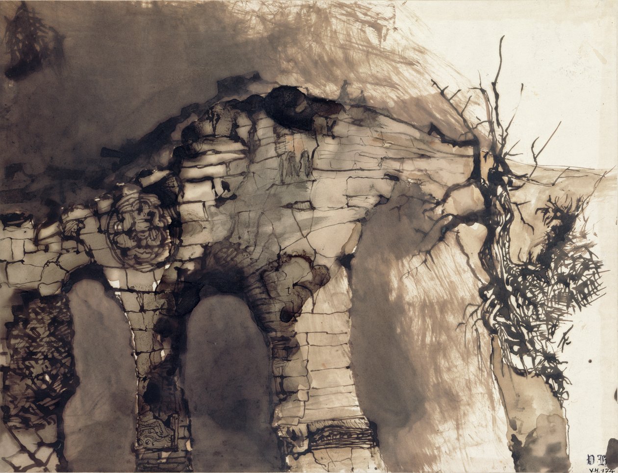 Old Bridge (toll és tinta mosás papíron) alkotó: Victor Hugo