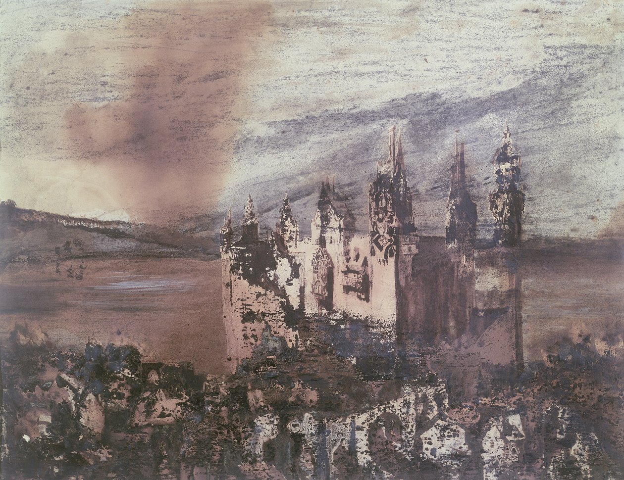 A kastély (tinta, mosás és színezés papíron) alkotó: Victor Hugo