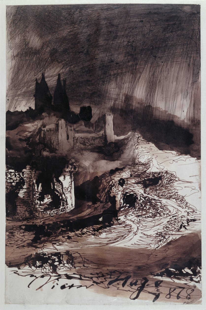 A kastély, 1878 (toll, tinta és mosás papíron) alkotó: Victor Hugo