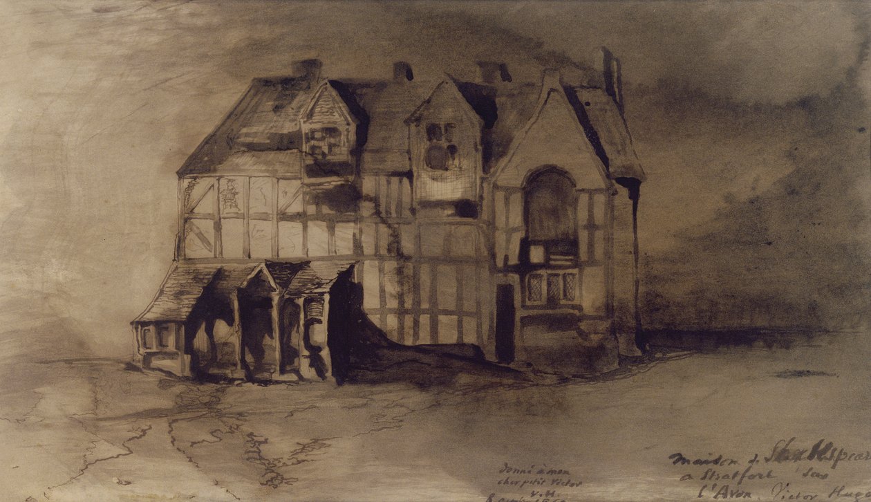 William Shakespeare (1564-1616) háza Stratford-upon-Avonban (toll, tinta és mosás papíron) alkotó: Victor Hugo