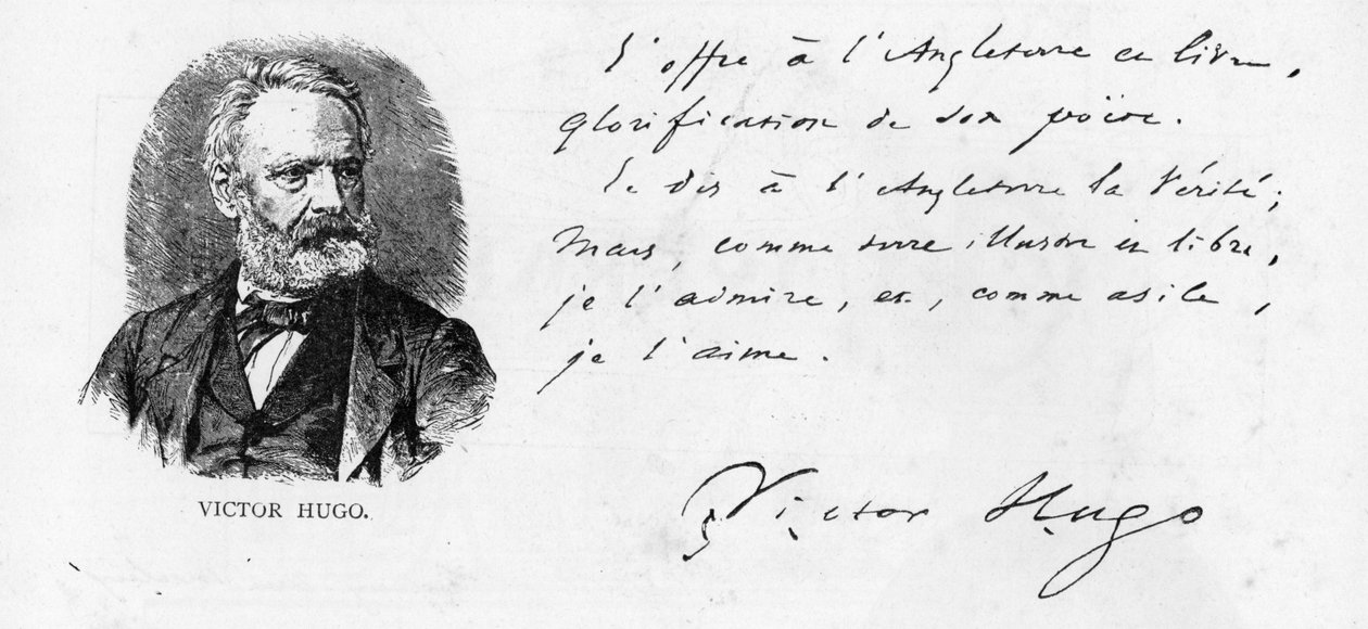 Victor Hugo 1864 körüli Shakespeare-könyvének dedikálása Angliának alkotó: Victor Hugo
