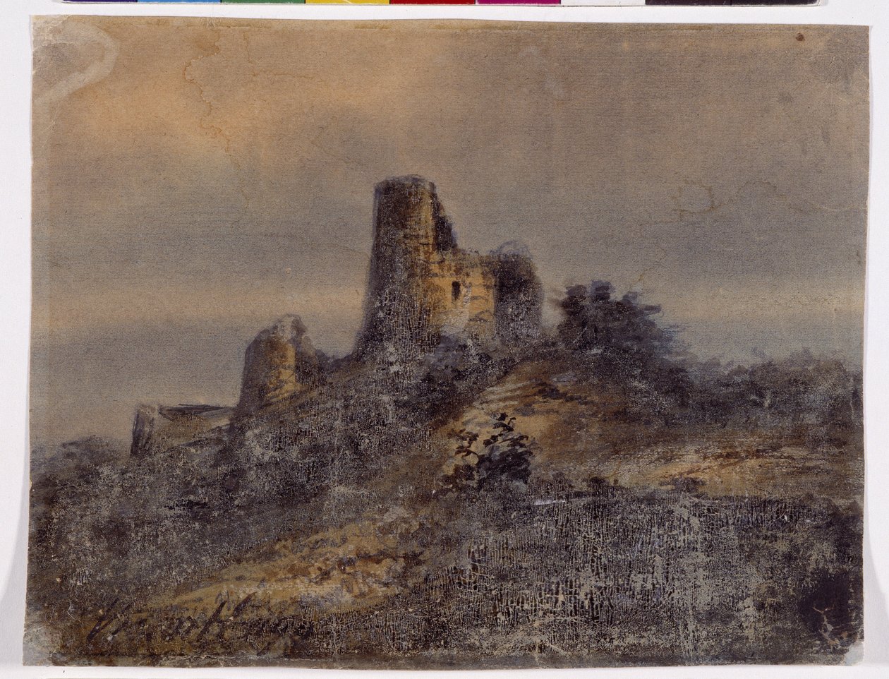 Kilátás az Arques la Bataille vár romjaira (Arques-la-Bataille) Victor Hugo (1802-1885) rajza 19. század Méret: 17,4x22 cm Marseille, Chateau Borely, Díszítőművészeti, Fajansz és Divat Múzeum alkotó: Victor Hugo