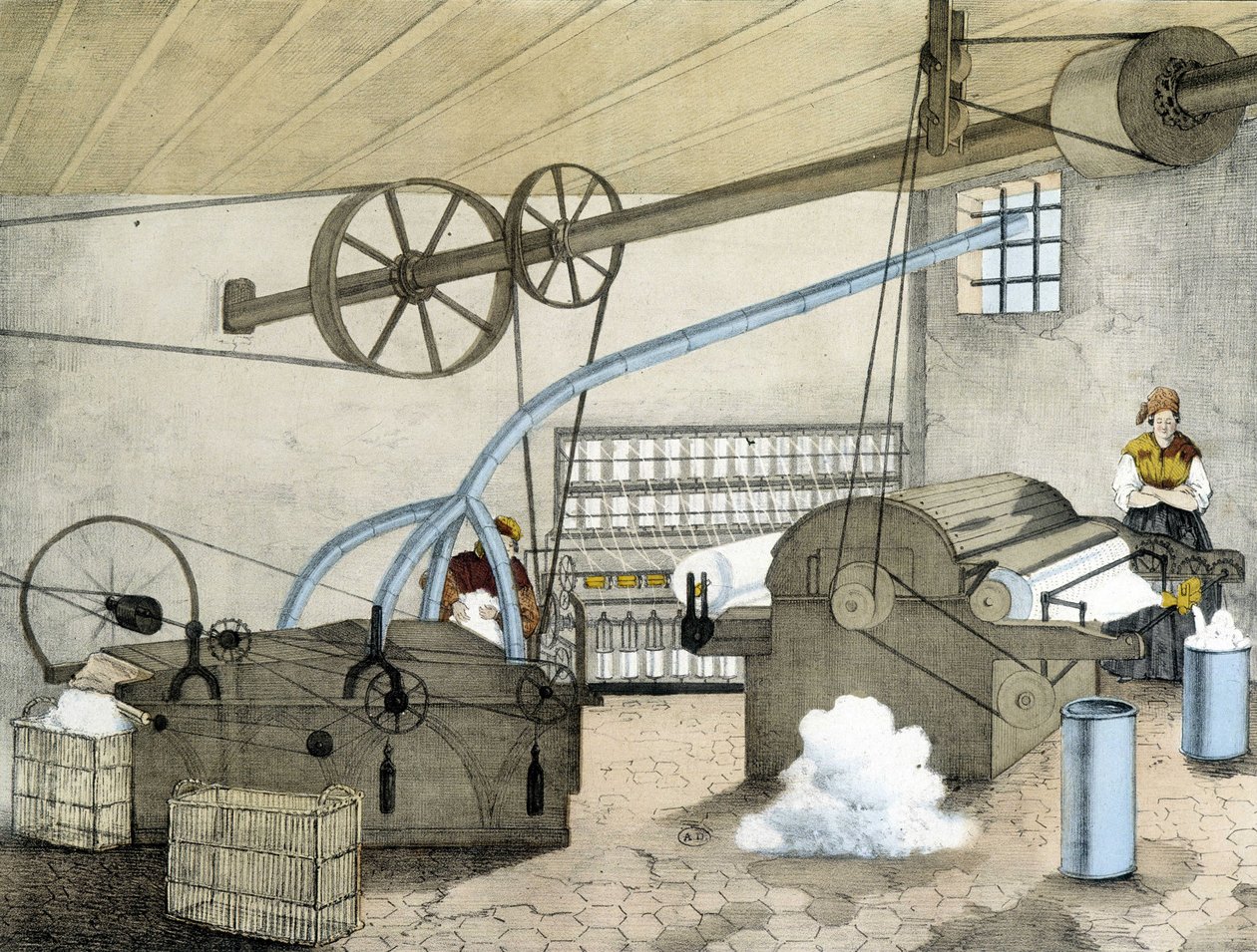 Mechanic spinning - litho by Janson. 19. század. alkotó: Victor Janson