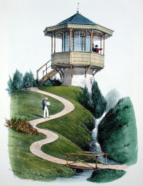 Montigny-i Belvedere, a "Habitations Champetres" című, 1855 körül kiadott könyvből (kromolitográfia) alkotó: Victor Jean Baptiste Petit