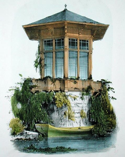 Park Pavilion, a „Habitations Champetres”-ből, 1855 körül megjelent (kromolitográfia) alkotó: Victor Jean Baptiste Petit