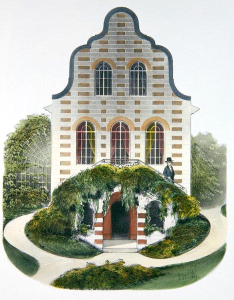 Holland ház, illusztráció a "Habitations Champetres" című könyvből, Párizs, 1895 körül (kromolito) alkotó: Victor Jean Baptiste (after) Petit