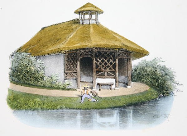 Rusztikus pavilon, a „Habitations Champetres” illusztrációja, Párizs, 1895 körül (chromolitho) alkotó: Victor Jean Baptiste (after) Petit