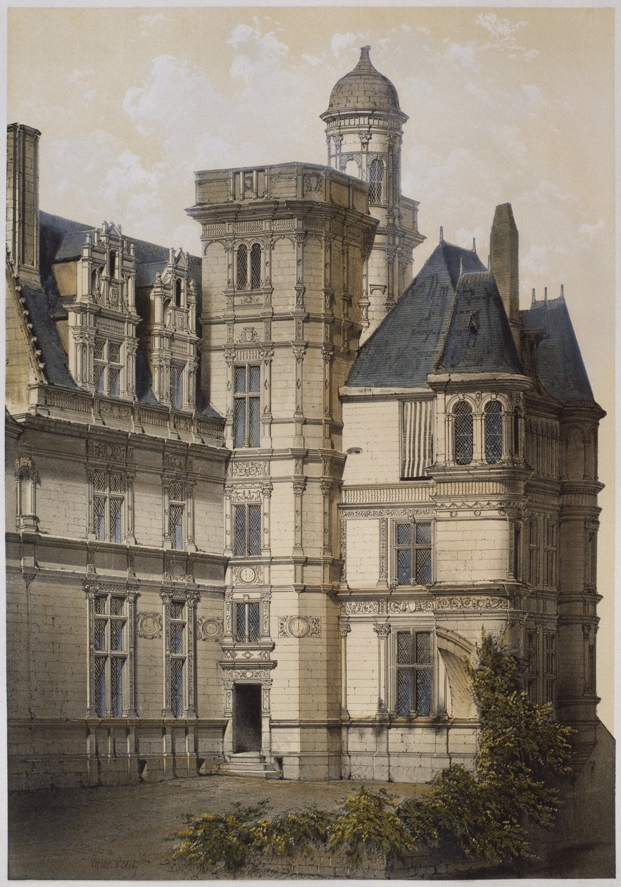Anjou szállodája, Angers, illusztráció a párizsi „Les Chateaux de la vallee de la Loire”-ból, Ch. Boivin, 1861 alkotó: Victor Jean Baptiste Petit